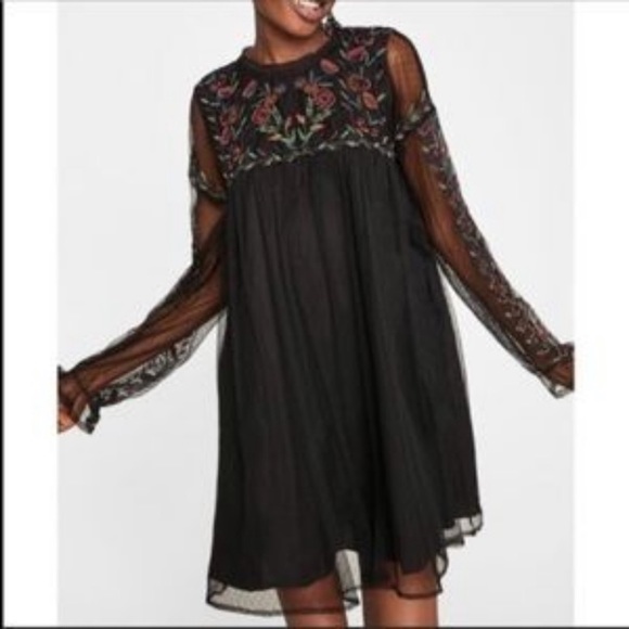 Zara Embroidered Lace Black Dress - Picture 4 of 4
